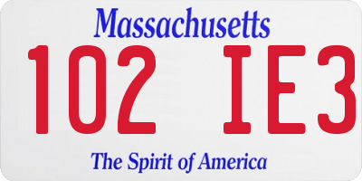 MA license plate 102IE3