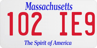 MA license plate 102IE9