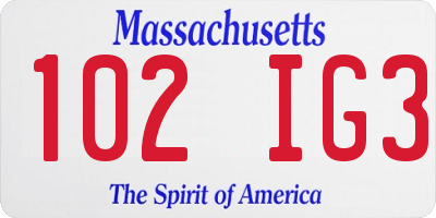 MA license plate 102IG3