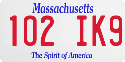MA license plate 102IK9