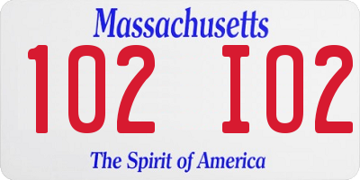 MA license plate 102IO2