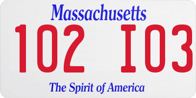 MA license plate 102IO3