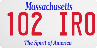 MA license plate 102IR0