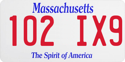 MA license plate 102IX9