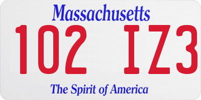MA license plate 102IZ3