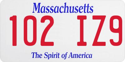 MA license plate 102IZ9