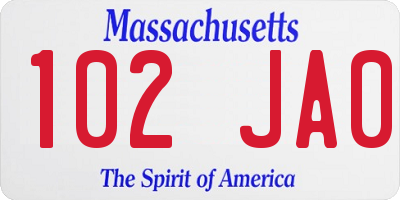 MA license plate 102JA0