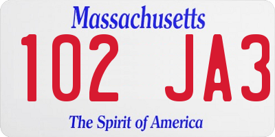 MA license plate 102JA3