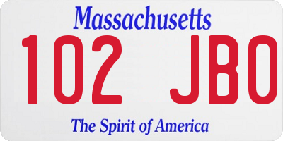 MA license plate 102JB0