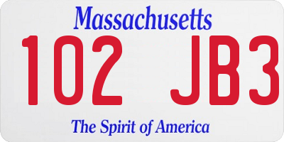 MA license plate 102JB3