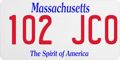 MA license plate 102JC0