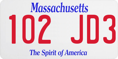 MA license plate 102JD3