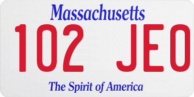 MA license plate 102JE0