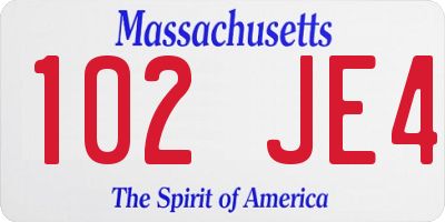 MA license plate 102JE4