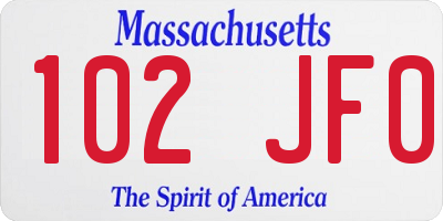 MA license plate 102JF0