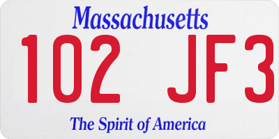 MA license plate 102JF3