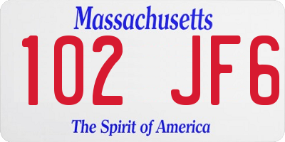 MA license plate 102JF6