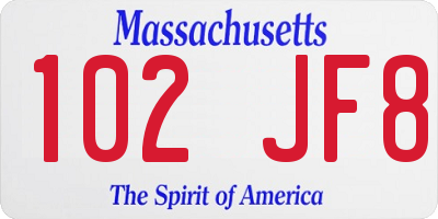 MA license plate 102JF8