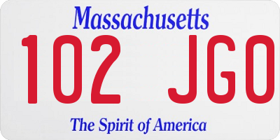 MA license plate 102JG0