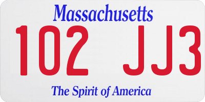 MA license plate 102JJ3