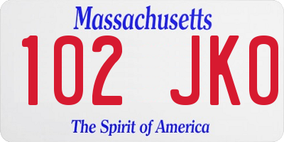 MA license plate 102JK0