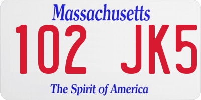 MA license plate 102JK5