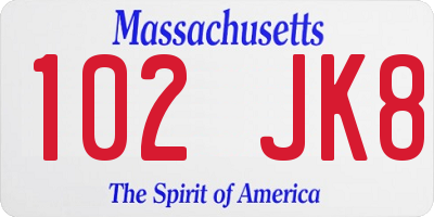 MA license plate 102JK8