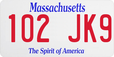 MA license plate 102JK9