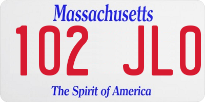 MA license plate 102JL0