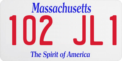 MA license plate 102JL1
