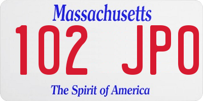 MA license plate 102JP0