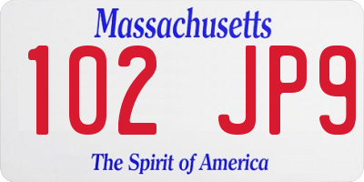 MA license plate 102JP9