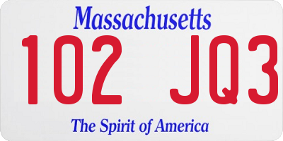 MA license plate 102JQ3