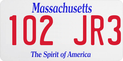 MA license plate 102JR3