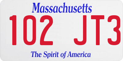 MA license plate 102JT3