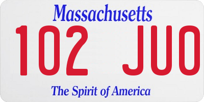 MA license plate 102JU0