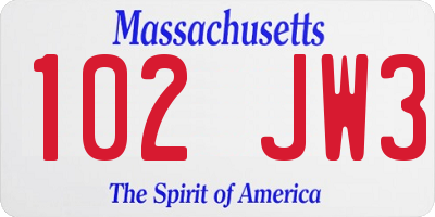 MA license plate 102JW3