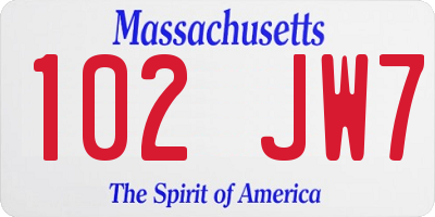 MA license plate 102JW7