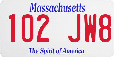 MA license plate 102JW8