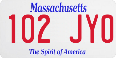 MA license plate 102JY0