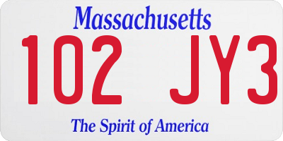 MA license plate 102JY3