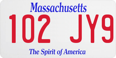 MA license plate 102JY9