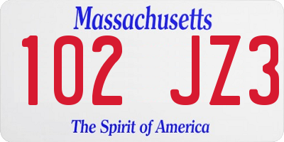 MA license plate 102JZ3