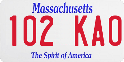 MA license plate 102KA0