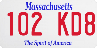 MA license plate 102KD8
