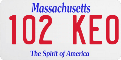 MA license plate 102KE0