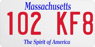 MA license plate 102KF8