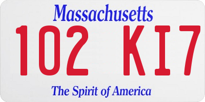 MA license plate 102KI7