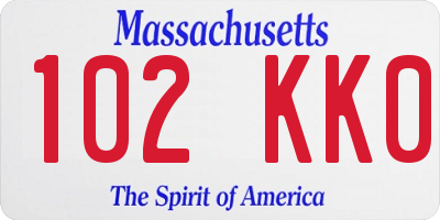 MA license plate 102KK0