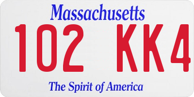 MA license plate 102KK4